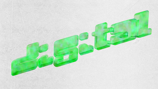 Green translucent 3D text on white background