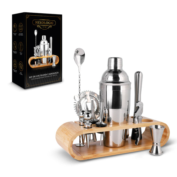 Kit Bartender de Coctelería con Base de Bambú 12 Piezas