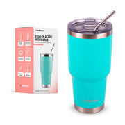 Termo y Vaso Térmico Acero Inoxidable 2 Popotes 800 ml