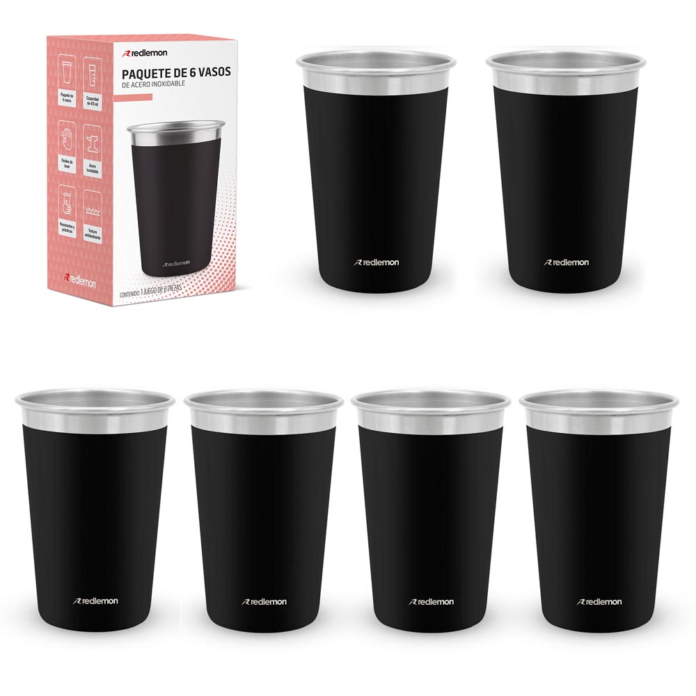 Set de 6 Vasos de Acero Inoxidable y Ecológicos (470 ml) Redlemon Technology México