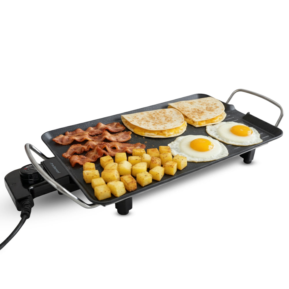 Plancha eléctrica Redlemon de 46 x 23 cm con superficie antiadherente, asas y termostato
