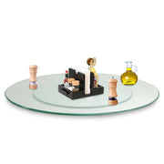 Lazy Susan de vidrio templado giratoria de 58 cm — contenido y accesorios