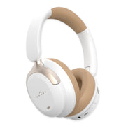 Audífonos AKANE blancos y beige de diadema con copas acolchadas y diseño plegable