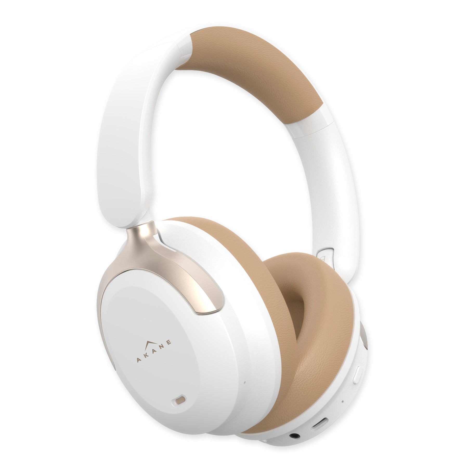 Audífonos AKANE blancos y beige de diadema con copas acolchadas y diseño plegable