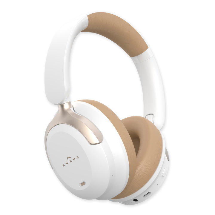 Audífonos AKANE blancos y beige de diadema con copas acolchadas y diseño plegable