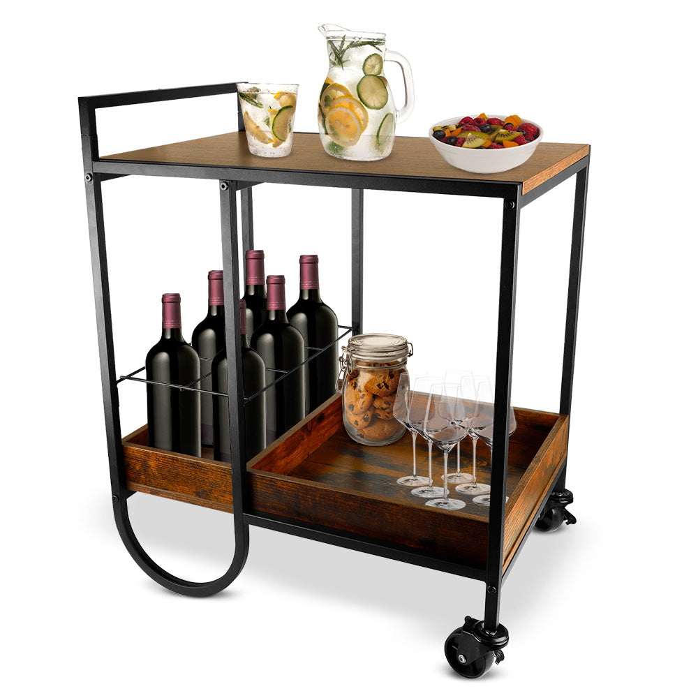 Carrito de Servicio para Bar Estilo Industrial de Acero y Madera