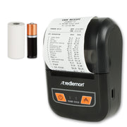 Impresora térmica portátil Redlemon negra con recibo impreso, rollo de papel y batería