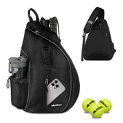 Mochila HIKEO negra para pádel con compartimentos, correa cruzada y espacio para dos palas