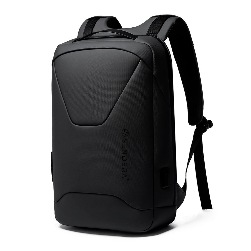 Mochila Sendera negra de 21 L para laptop con frente angular y correas acolchadas