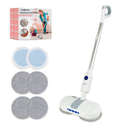 Trapeador eléctrico Redlemon blanco con doble almohadilla circular, mango largo y repuestos