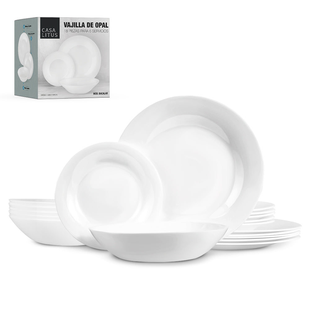 Vajilla de Opal 6 Personas (18 Pz.) Platos Ultra Resistentes