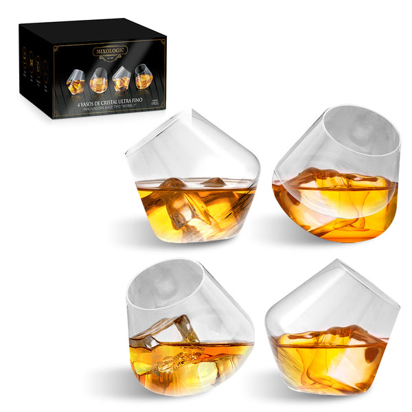 Vasos de Vidrio para Whisky Inclinados 4 Pz (325 ml)