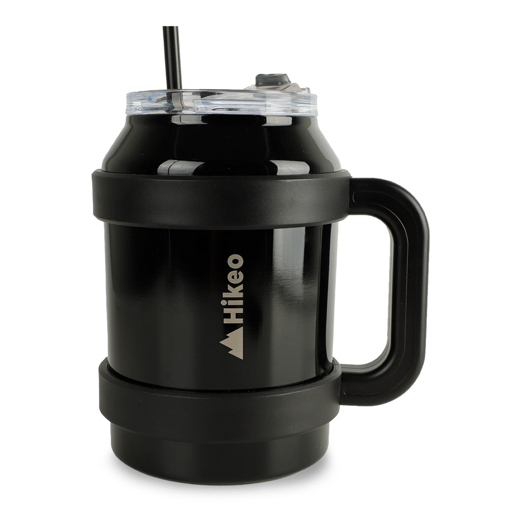 Termo HIKEO negro de 1.5 L con asa grande, tapa transparente y popote