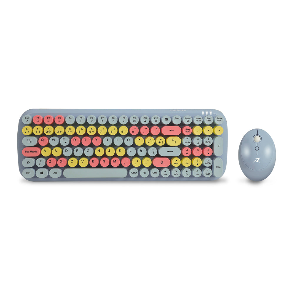 Teclado y mouse inalámbricos retro azul multicolor
