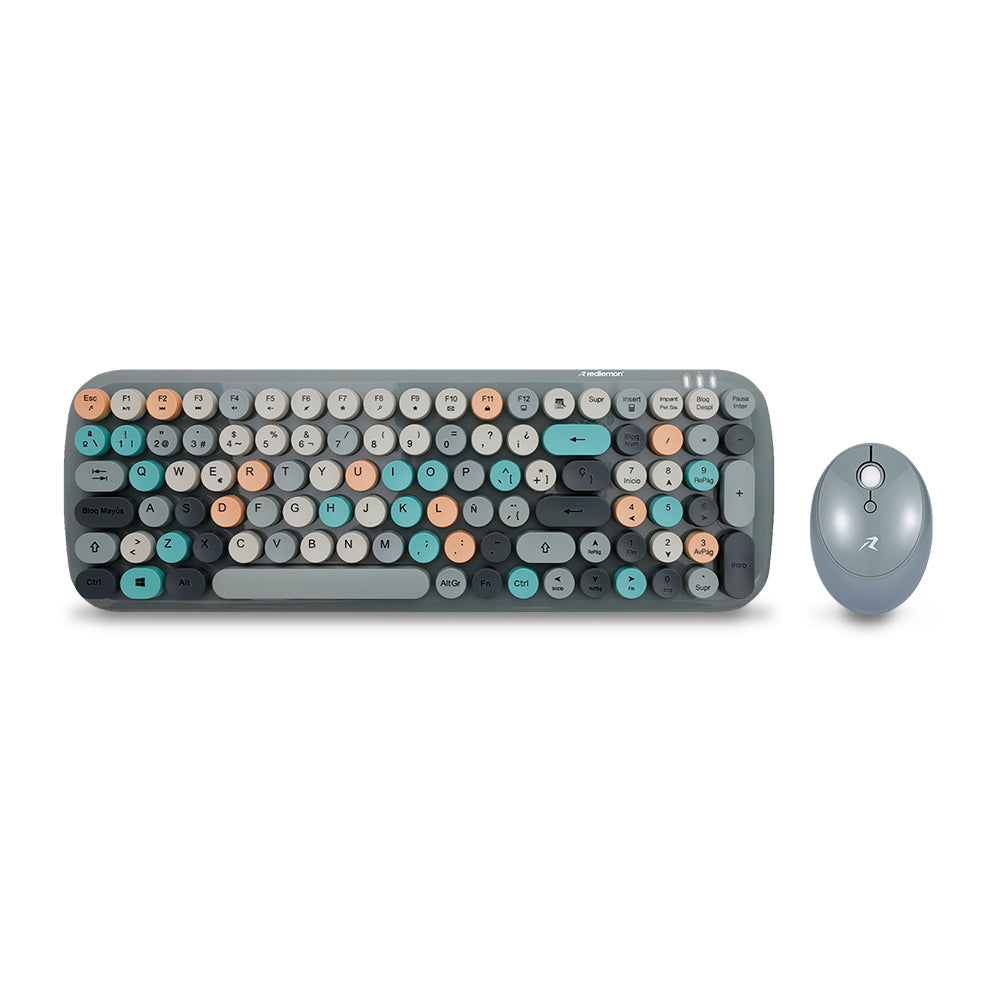 Teclado y mouse inalámbricos retro color gris