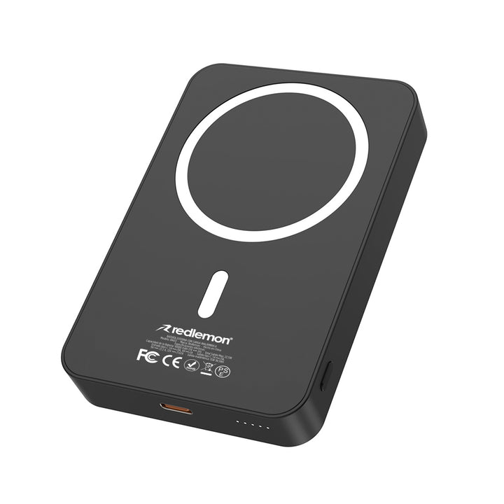 Power bank magnético Redlemon negro de 10,000 mAh con aro blanco de alineación