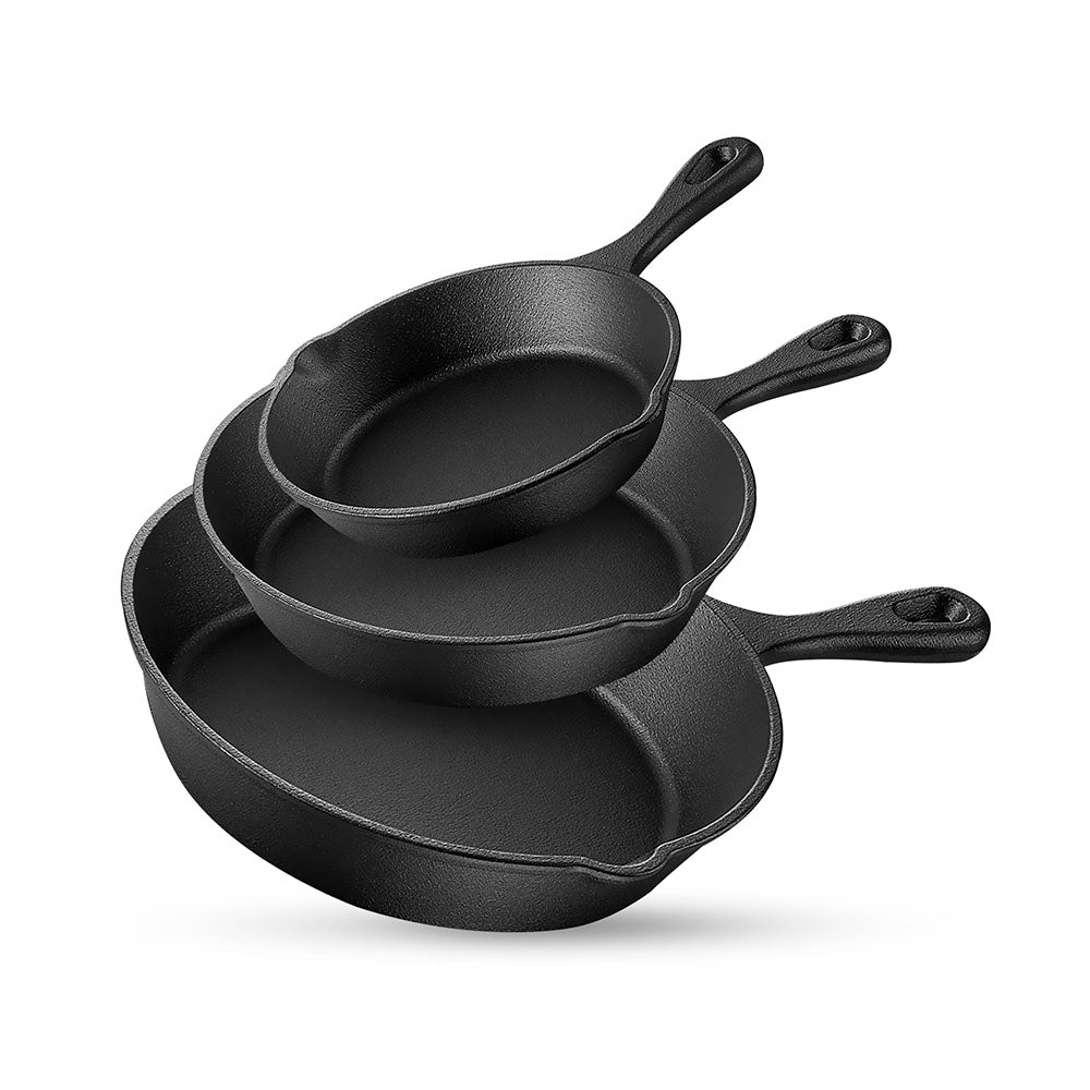 Set de 3 Sartenes de Hierro Fundido Antiadherente para Cocina