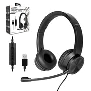 Audífonos USB Redlemon negros con diadema acolchada, micrófono flexible y control en el cable