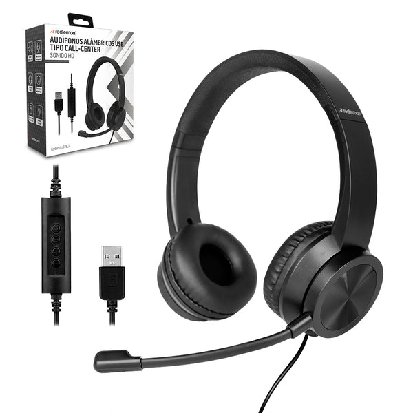 Audífonos Alámbricos de Diadema USB con Micrófono tipo Call Center