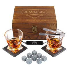 Set para Whisky con 2 Vasos, 8 Piedras y Caja de Madera