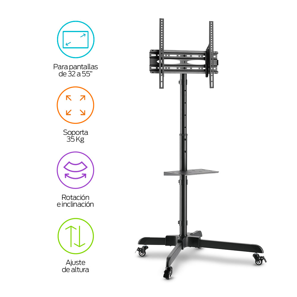 Soporte para TV Móvil con Ruedas (32” a 55" Pulg.) y Base para Laptop