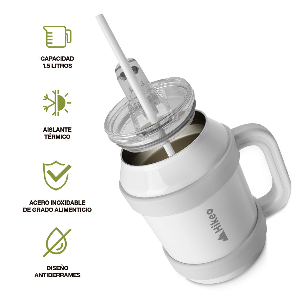 Termo de Acero Inoxidable 1.5 L con Popote y Asa HIKEO — detalle adicional