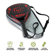 Pala de Pádel con Funda, 3 Pelotas y Grip, Raqueta de Fibra de Carbono - Redlemon