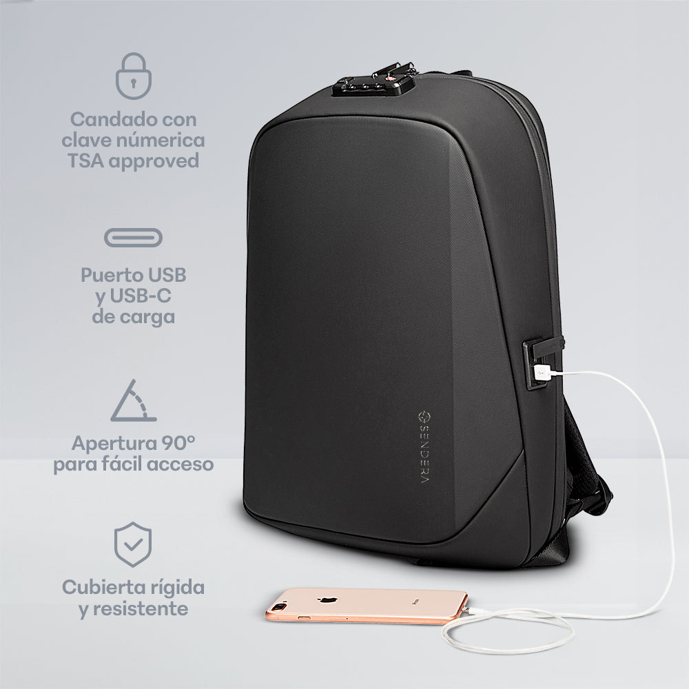 Mochila para Laptop 17” Ejecutiva Antirrobo con Cubierta Rígida Impermeable
