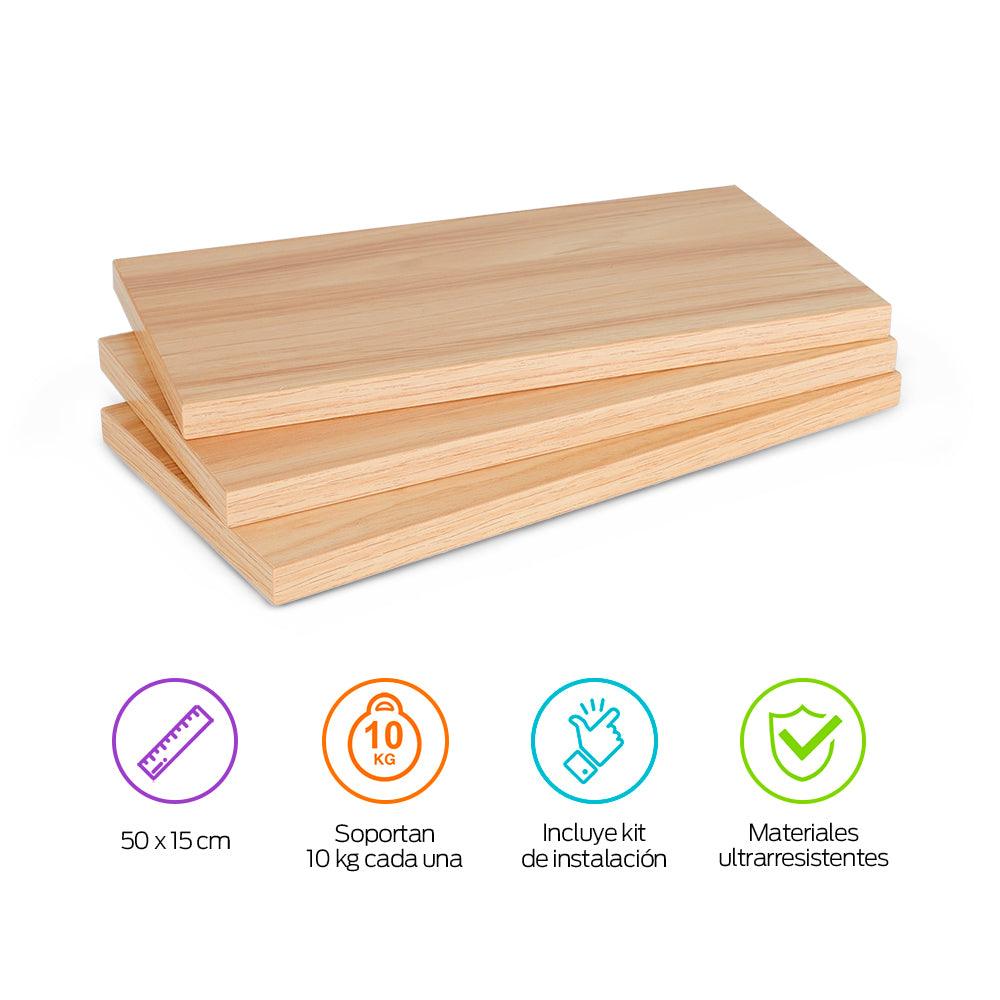 Repisas Flotantes de Madera 3 Piezas de 30x15 cm - Redlemon