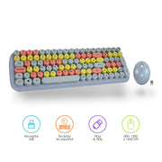 Kit retro azul multicolor con receptor USB y mouse de 3 DPI