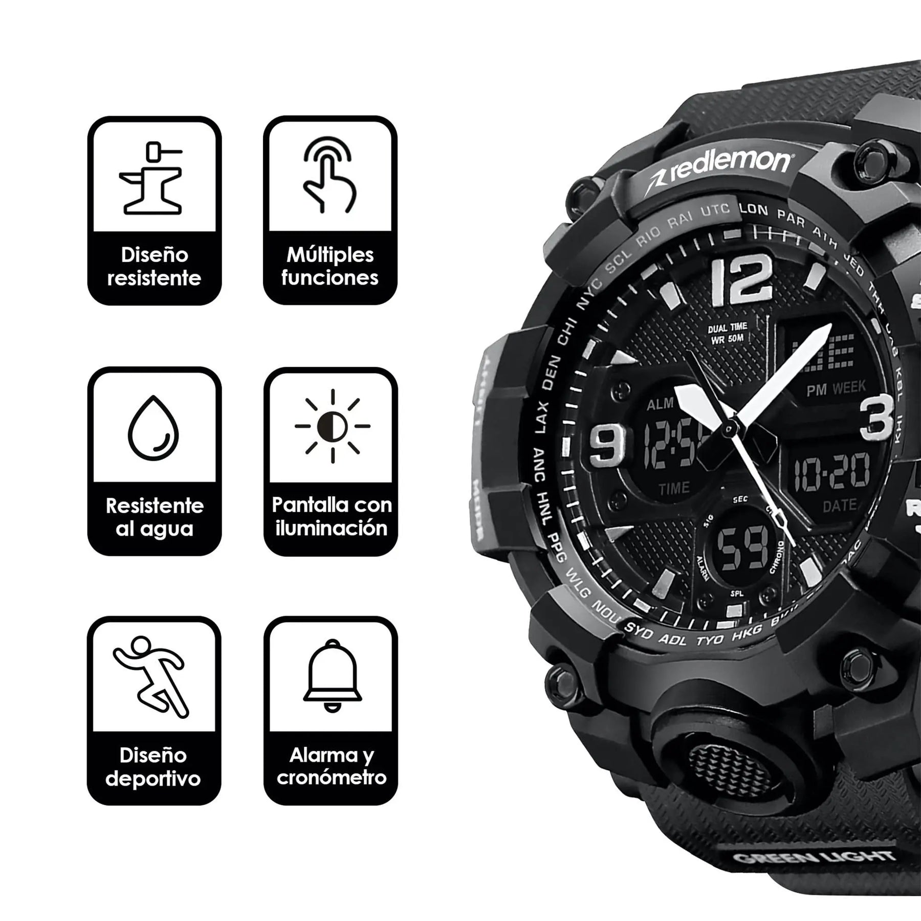 Reloj Digital y Analógico Deportivo Contra Agua 1155b Redlemon Technology México