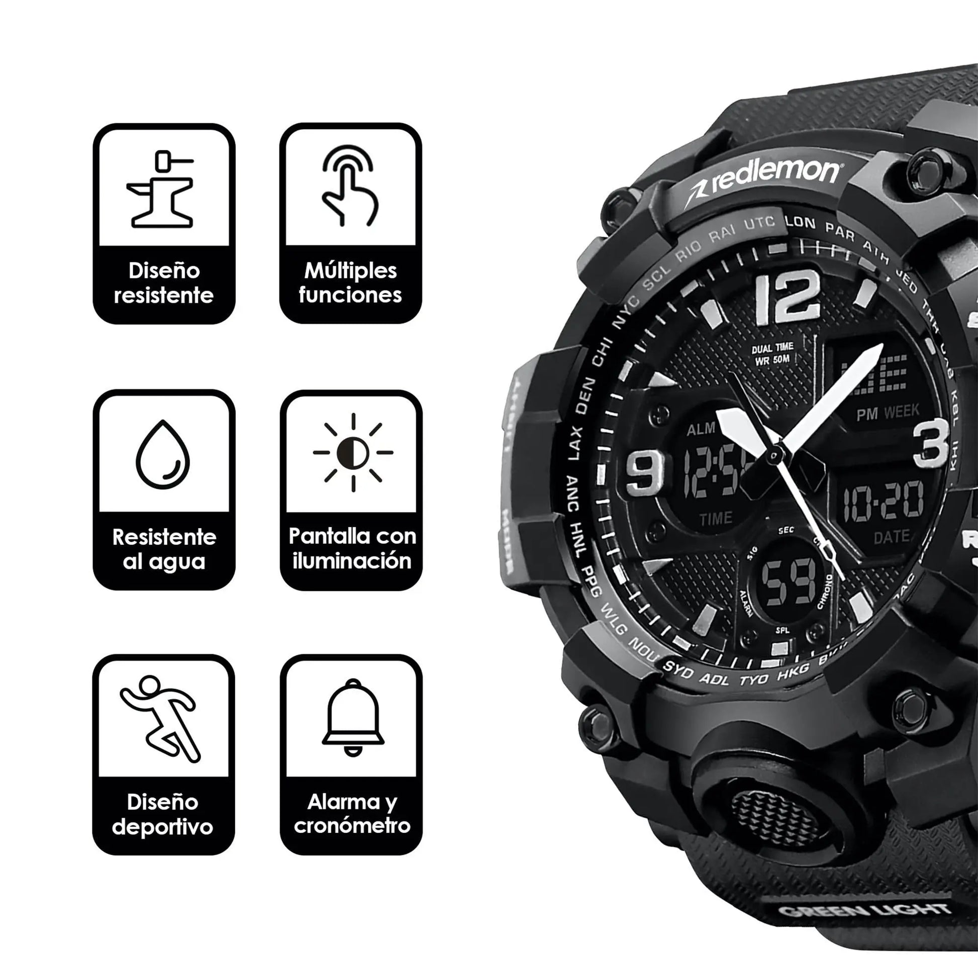 Reloj Digital y Analógico Deportivo Contra Agua 1155b Redlemon Technology México