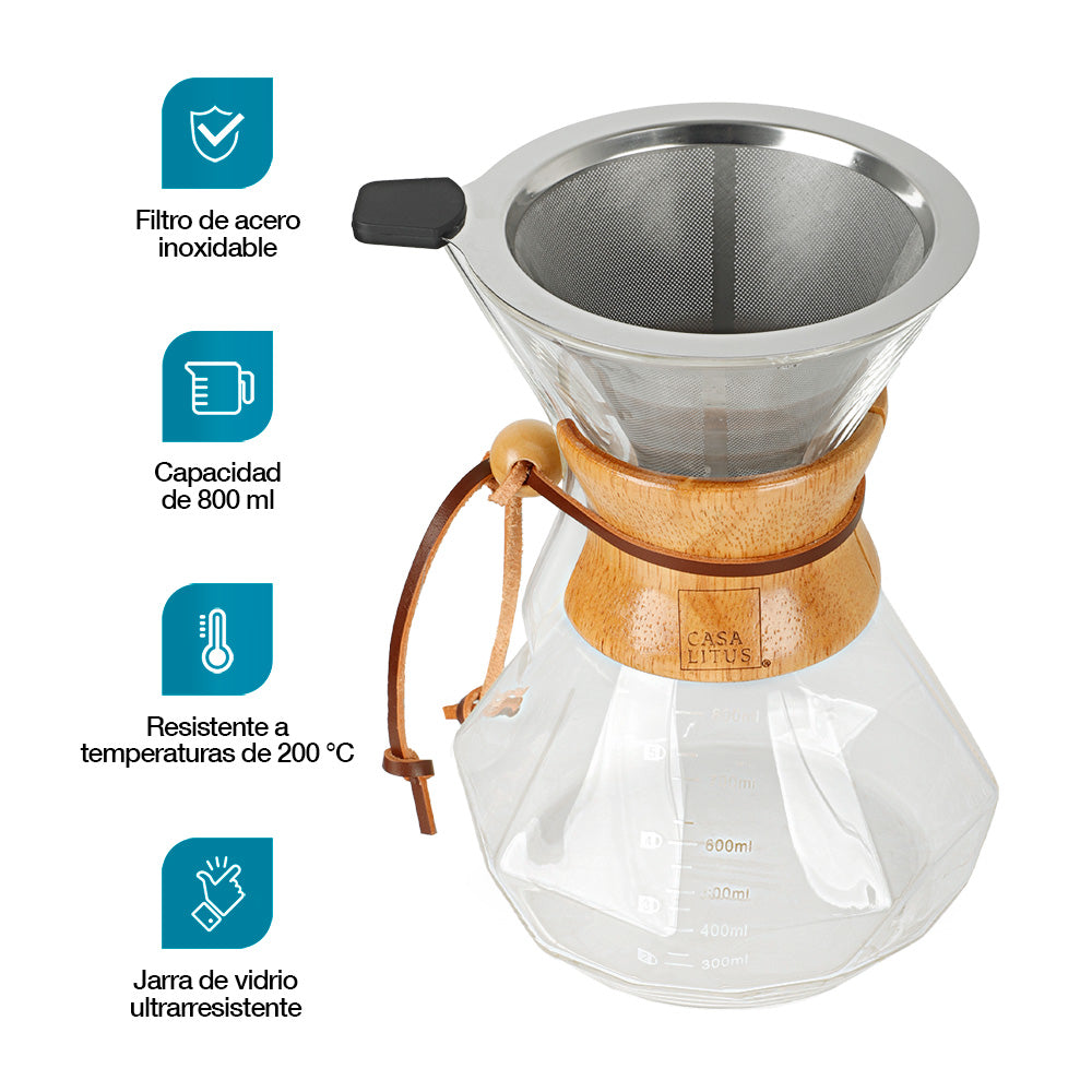 Cafetera Pour Over de 800 ml con Filtro Reutilizable — vista complementaria