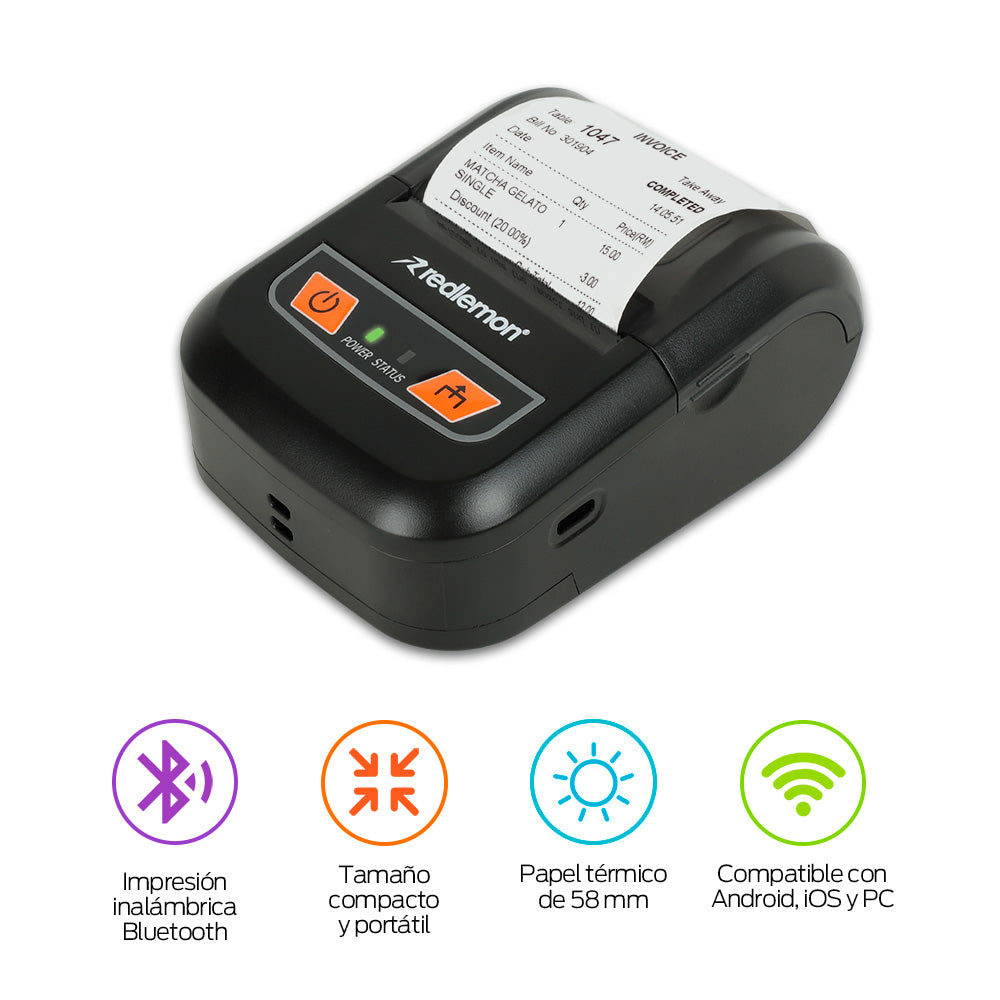 Impresora térmica portátil Bluetooth para rollo de 56 mm — vista complementaria