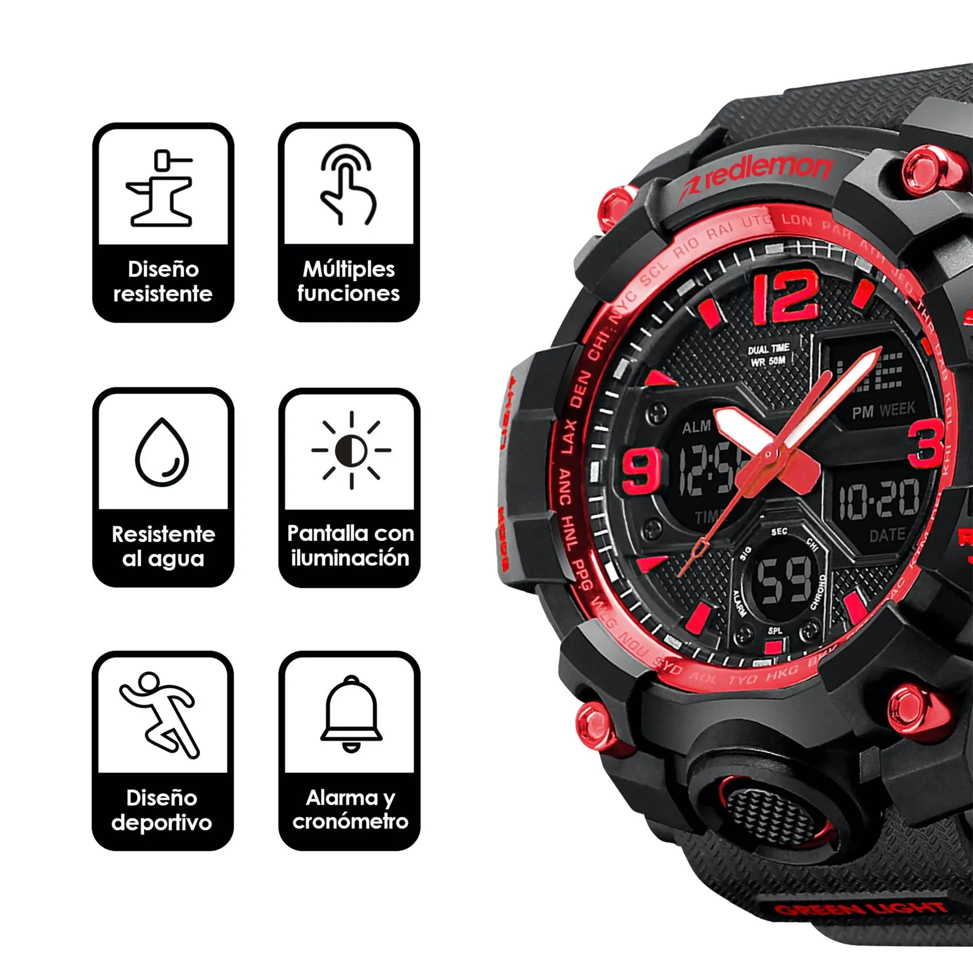 Reloj Digital y Analógico Deportivo Contra Agua 1155b Redlemon Technology México