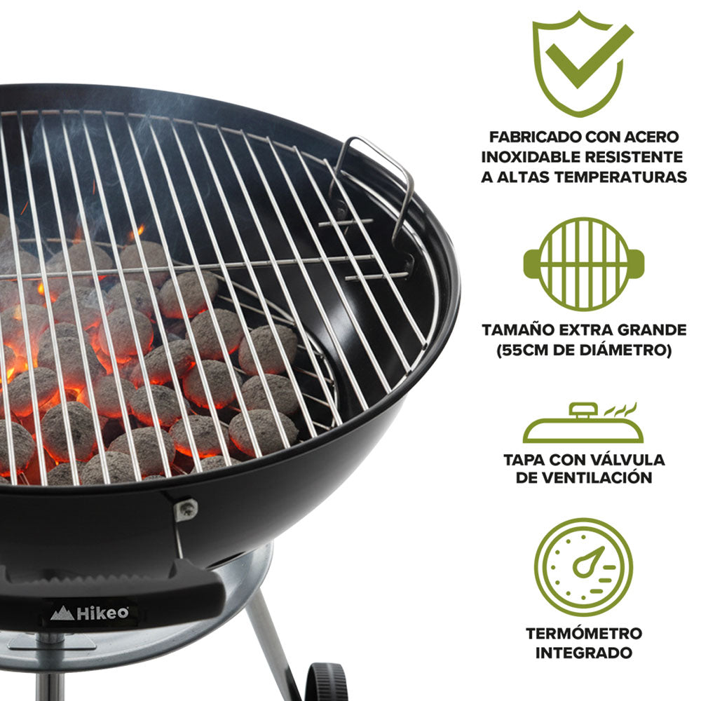 Asador de Carbón Portátil de 55 cm con Termómetro HIKEO — vista complementaria