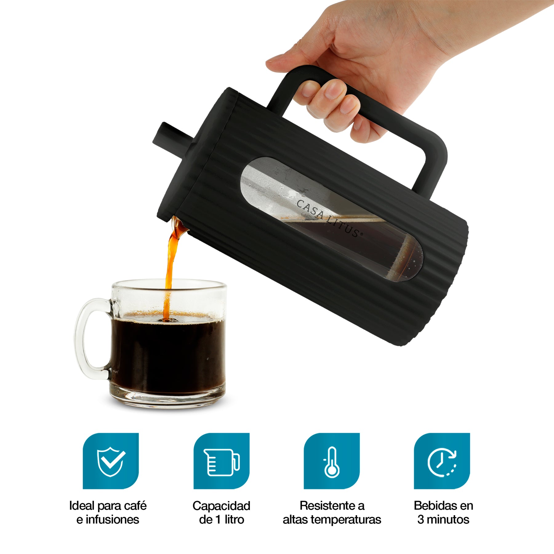 Prensa Francesa de Vidrio Ondulado de 1 L para Café y Té — vista complementaria