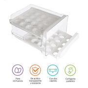 Organizador de 40 Huevos para Refrigerador y Cocina de Acrílico - Redlemon