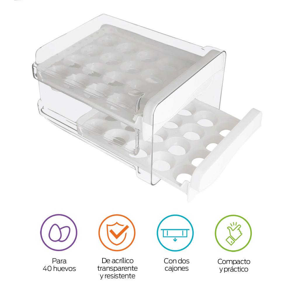 Organizador de 40 Huevos para Refrigerador y Cocina de Acrílico - Redlemon