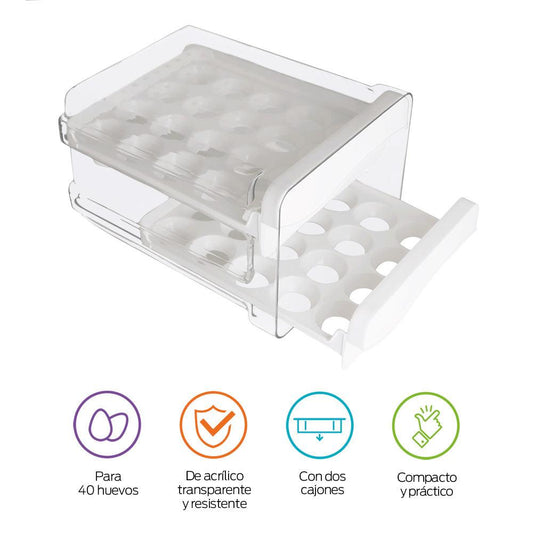 Organizador de 40 Huevos para Refrigerador y Cocina de Acrílico - Redlemon