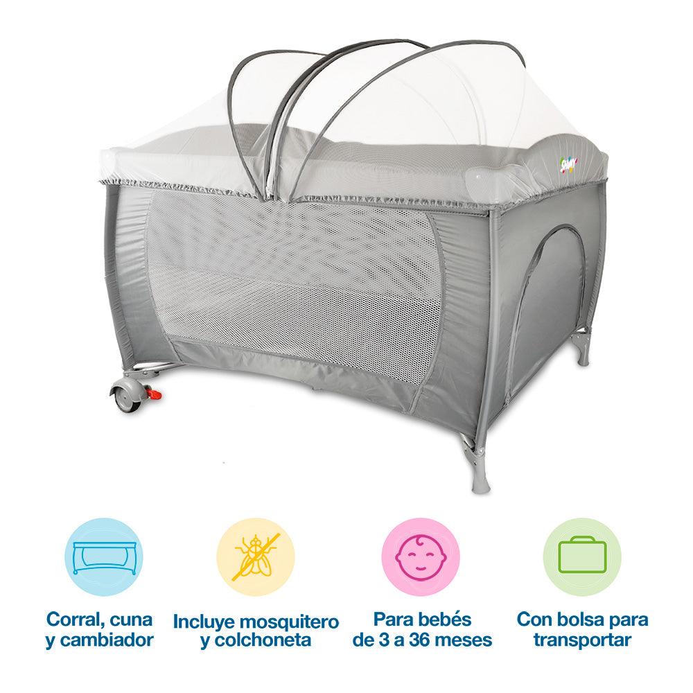 Cuna para Bebé de Viaje 4 en 1: Corral y Cambiador, con Colchoneta y Mosquitero - Redlemon