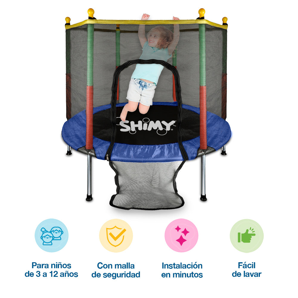 Trampolín infantil con red, entrada frontal y patas antideslizantes