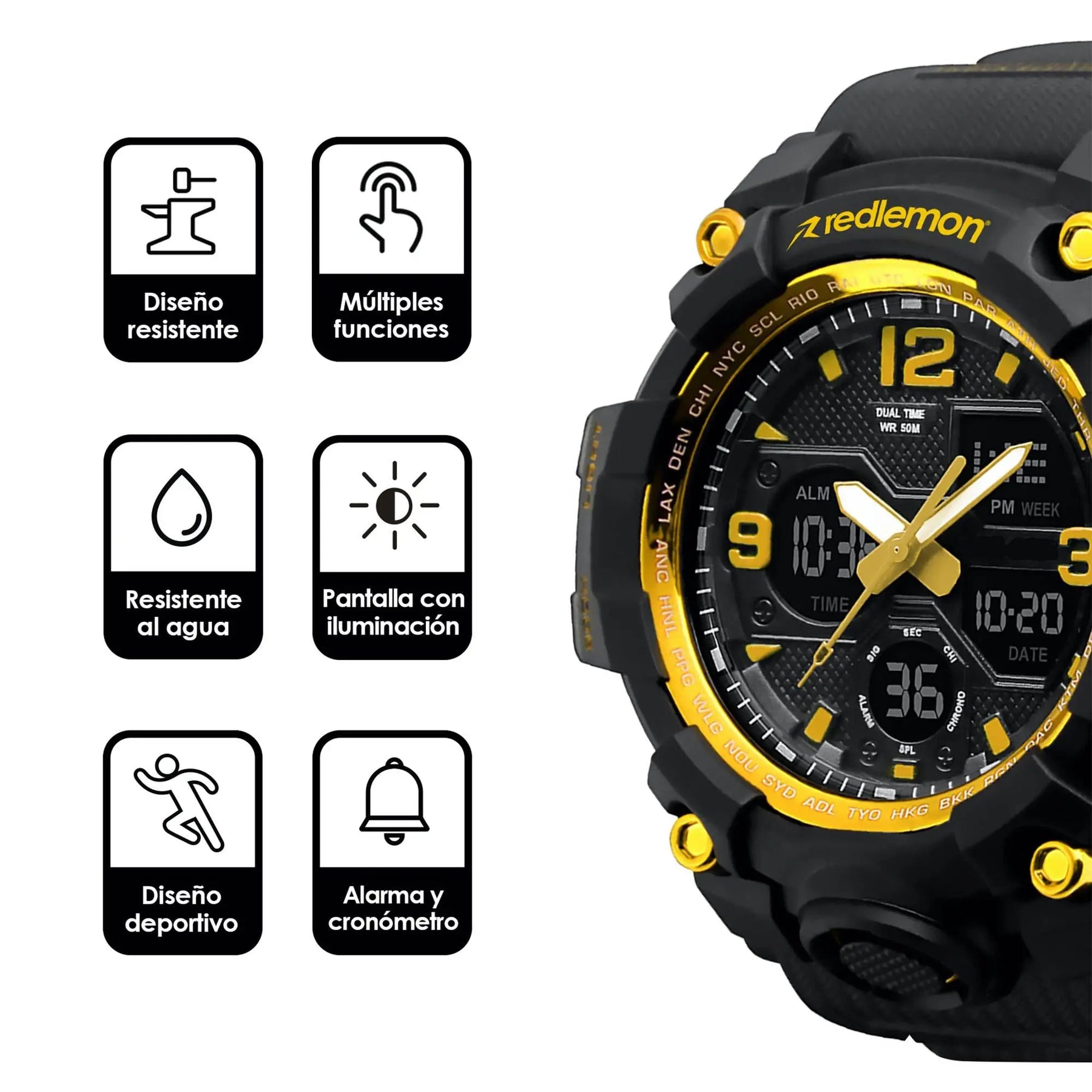 Reloj Digital y Analógico Deportivo Contra Agua 1155b Redlemon Technology México