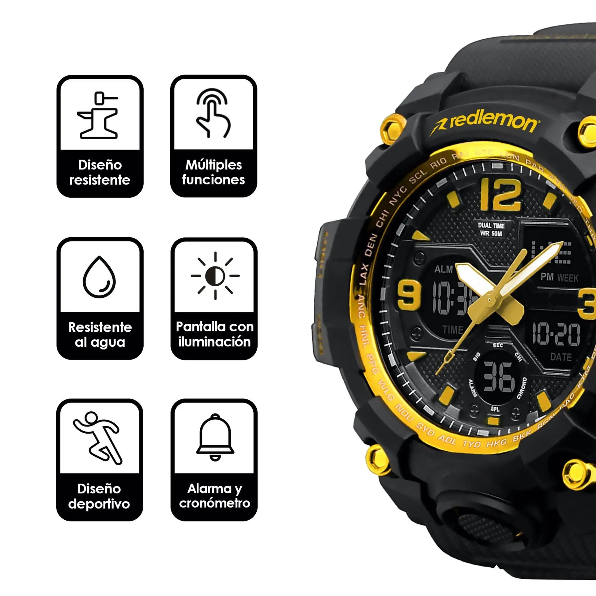 Reloj Digital y Analógico Deportivo Contra Agua 1155b Redlemon Technology México