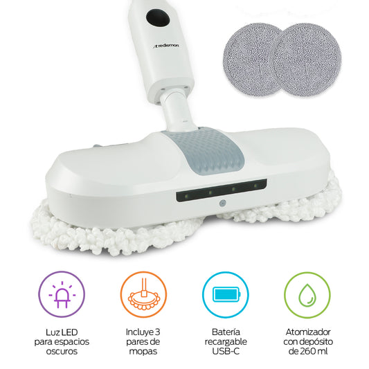 Trapeador Eléctrico Giratorio 200 RPM con Atomizador, Luz LED y Batería Recargable