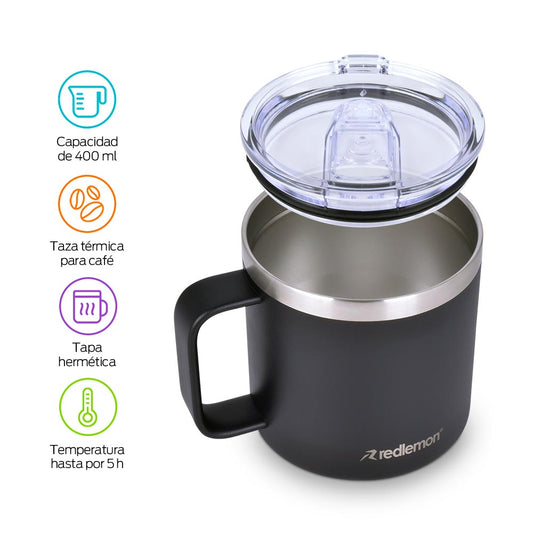 Taza Térmica de Acero Inox. con Tapa Hermética (400 ml) Redlemon Technology México