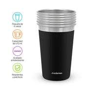 Set de 6 Vasos de Acero Inoxidable y Ecológicos (470 ml) Redlemon Technology México