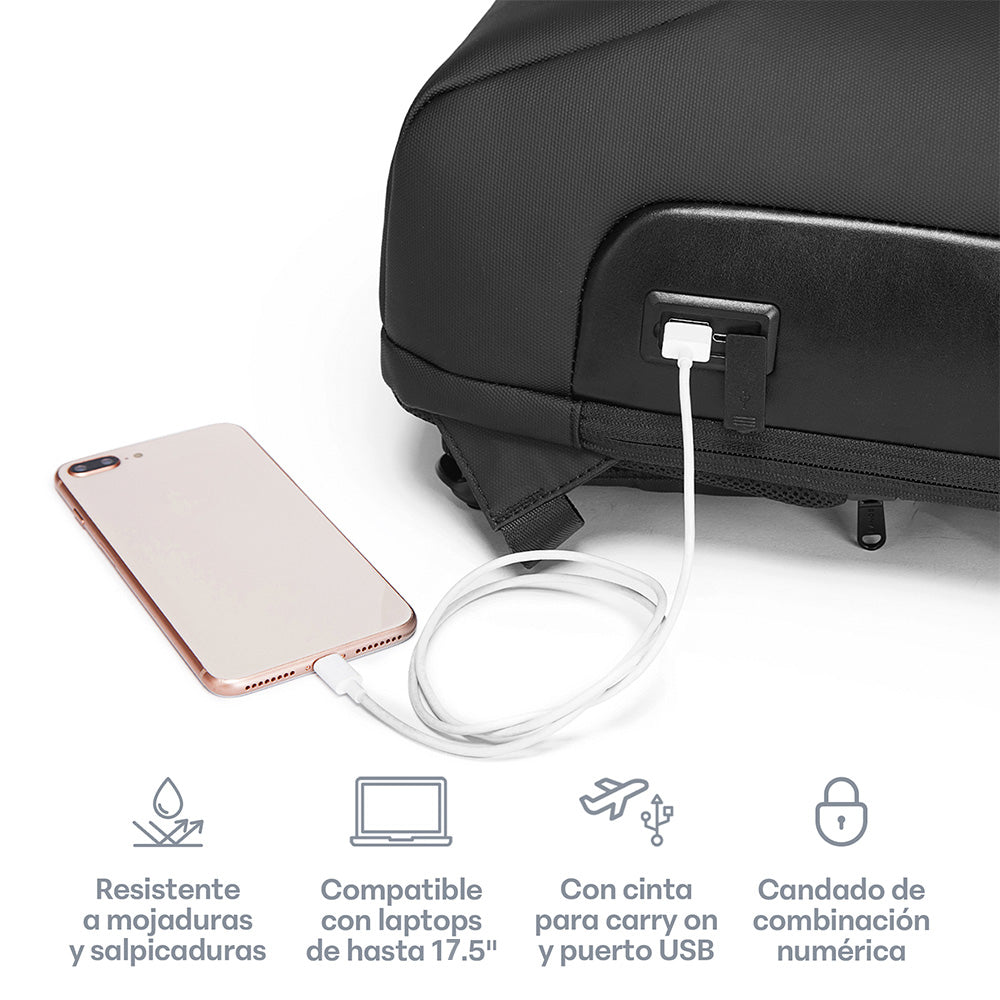 Mochila para Laptop de 17.5 Pulgadas, 25 L con Candado USB — vista complementaria