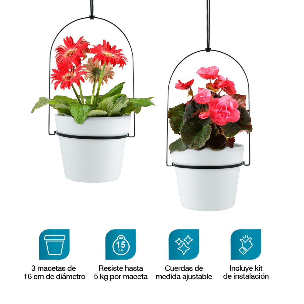 Macetas Colgantes Decorativas con Soporte Metálico para Colgar