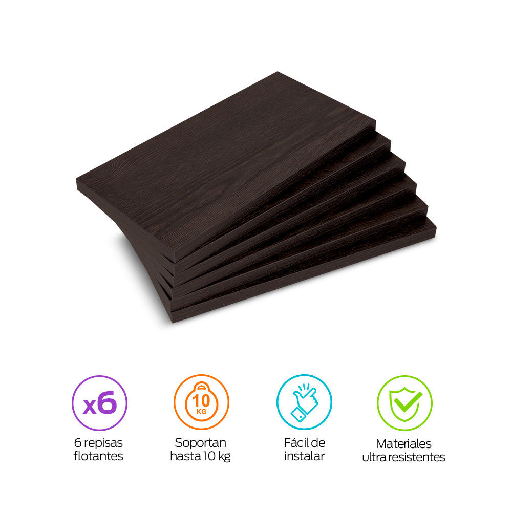 Repisas Flotantes de Madera 6 Piezas de 30x15 cm Redlemon Technology México